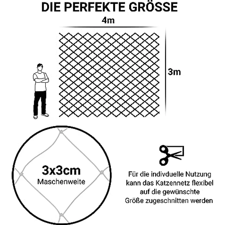 FinoPet Katzennetz für Balkon 4x3 Meter transparent inklusive Befestigungsmaterial, Katzenschutznetz Katzengitter Schutznetz Sicherheitsnetz Balkonnetz für Katzen, Katzennetz für Balkon ohne Bohren – Bild 5