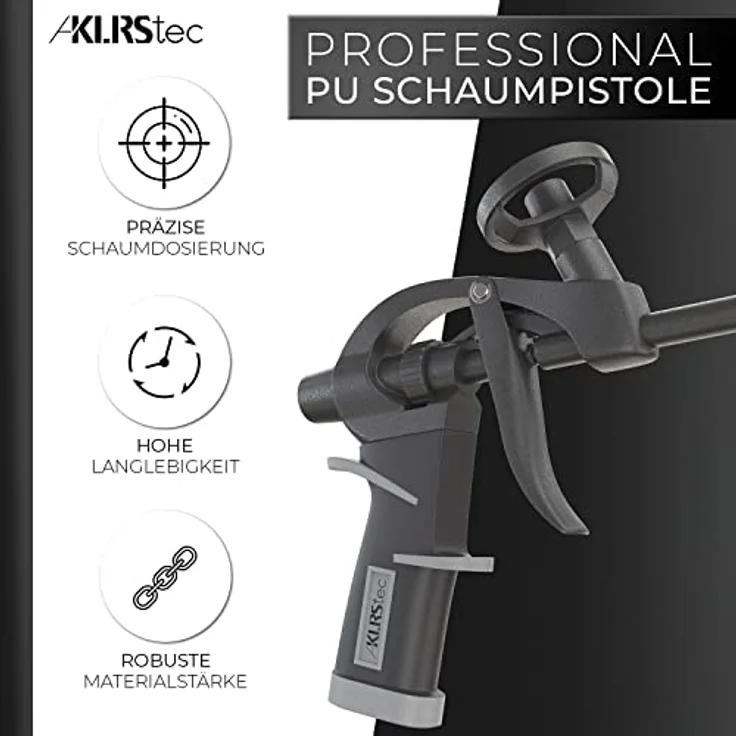 KLRStec Bauschaumpistole PU Schaumpistole Teflon beschichtet (PTFE) - Profi Montagepistole mit Einhandjustierung (1k & 2k 750ml) - inkl. Zubehör – Bild 2