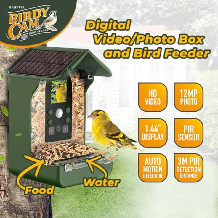 Easypix BirdyCam Futterhaus mit Kamera und Solarenergie, Automatische HD-Video- und Fotoaufnahmen, Futterspender für den Garten – Bild 2