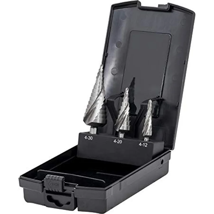 STIER Stufenbohrer Satz HSS-Co 3-tlg. in Kassette 4-12, 4-20, 4-30mm, Metallbohrer, Bohrerset, Wolfram-Molybdän-Schnellarbeitsstahl, Cobaltgehalt 5%, Kunststoffbox, STIER - Metallbohrer Set – Bild 1