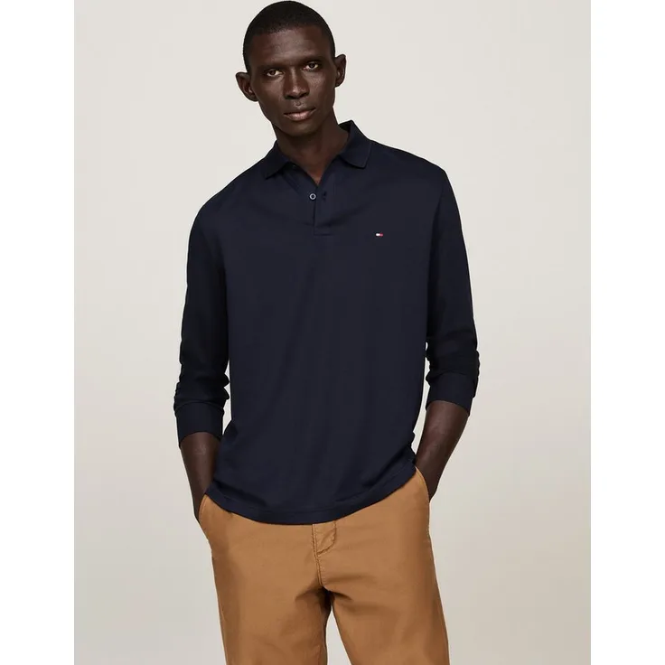 Tommy Hilfiger Langarm-Poloshirt L/S LIQUID COTTON REG POLO, atmungsaktives Jerseystoff in Weiß