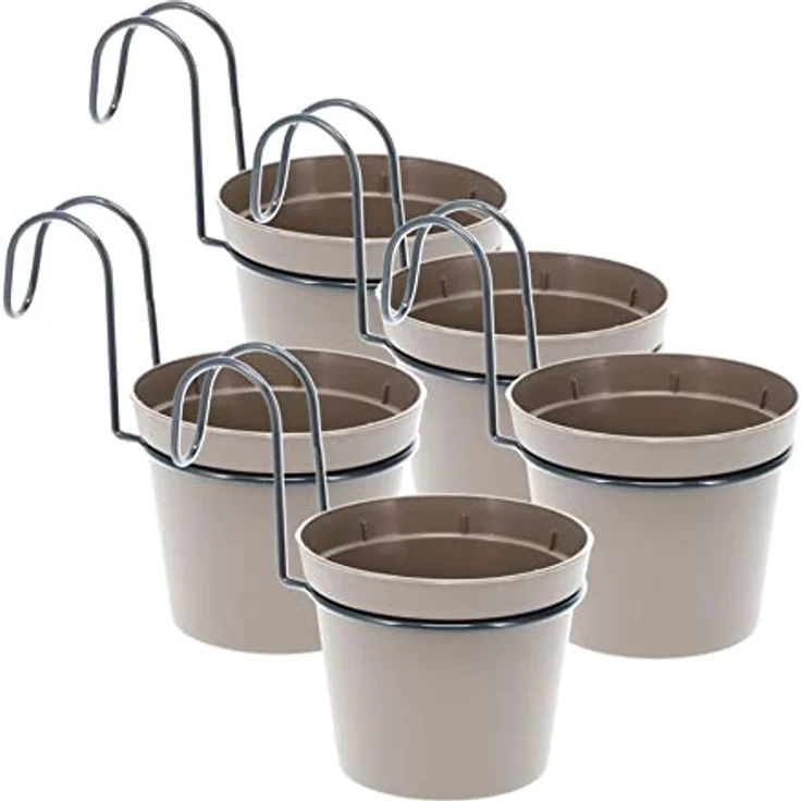 GarPet 5 x Hängetopf Blumentopf Pflanztopf Set mit Halterung Metall Wandhalterung Haken Aufhängung innen außen Pflanzenhänger Kunststoff – Bild 1