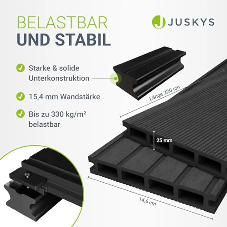 Juskys WPC Terrassendielen, 20 m², witterungsbeständig, raue Oberfläche, hohe Belastbarkeit bis 330 kg/m², Anthrazit – Bild 5