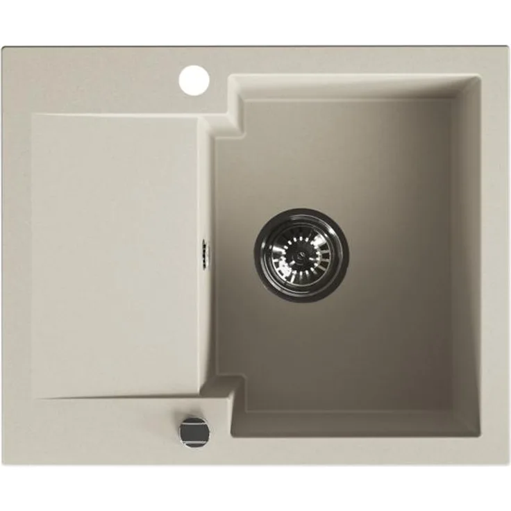 Kuchinox CHICHI Granitspüle 1 Becken mit kurzer Abtropffläche, beige, hitzebeständig und kratzfest, 480x580x194 mm