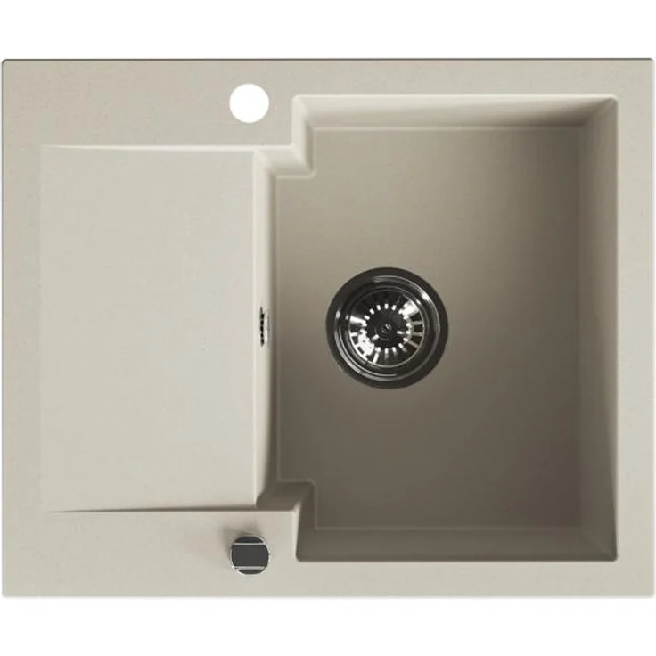Kuchinox CHICHI Granitspüle 1 Becken mit kurzer Abtropffläche, beige, hitzebeständig und kratzfest, 480x580x194 mm