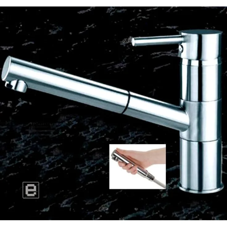 Quellmalz VAF Armatur 8861, Küchenarmatur Einhebelmischer, Chrom, ausziehbar mit Metallbrausekopf und Keramikkartusche