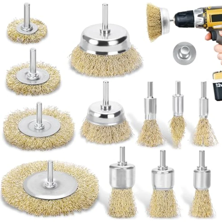 DazSpirit 12-teiliges Drahtbürste Set für Bohrmaschine – Messingbeschichtete Drahtbürsten & Topfbürsten, 1/4 Zoll-Schaft zum Entfernen von Rost/Korrosion/Farbe – Bild 1