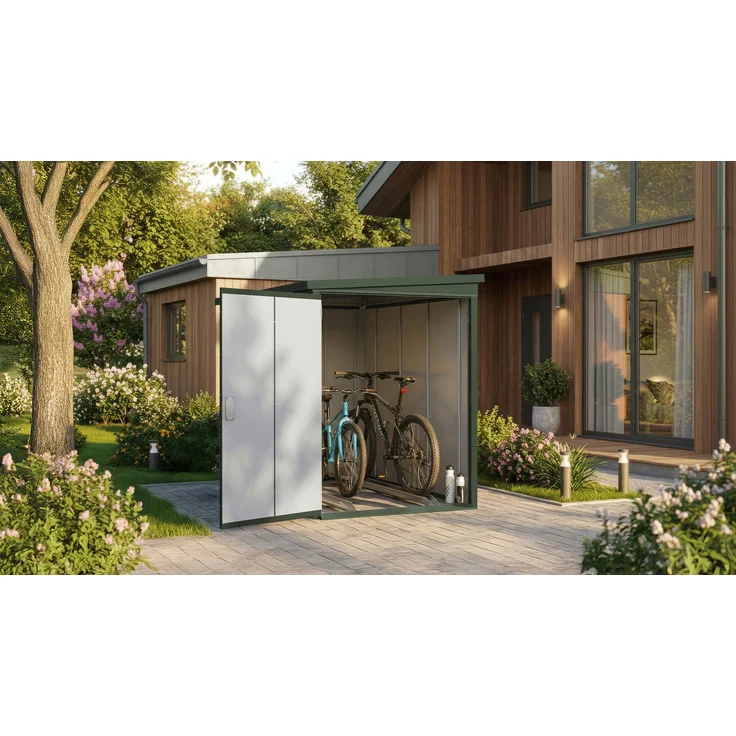 Weka Metall-Bikebox Gary, grün, Platz für 2 Fahrräder, wetterfestes Metallgehäuse, große Tür für bequemes Verstauen