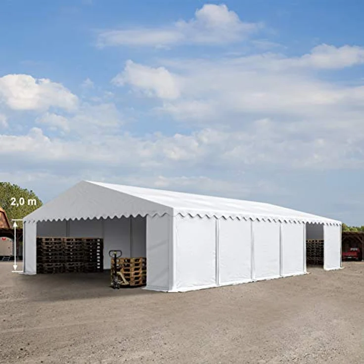 TOOLPORT Lagerzelt 8x12 m Industriezelt Unterstand PVC Plane 750 N weiß mit Bodenrahmen und Dachverstärkung – Bild 2