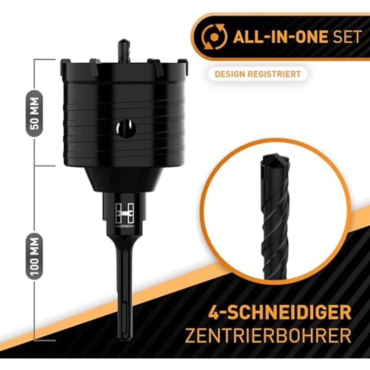 HARDTWERK Turbo Bohrkrone 68mm SDS Plus, hammerschlagfester Dosenbohrer mit XXL Karbid-Hartmetallzähnen für Mauerwerk, Beton und Trockenbau – Bild 3