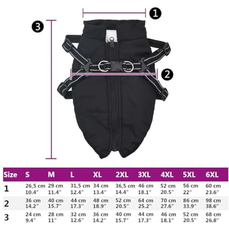 vidaXL Hundemantel mit Geschirr Wasserdicht Reflektierend Schwarz M, Outdoor Hundeweste mit verstellbarem Geschirr und Reflexstreifen – Bild 3