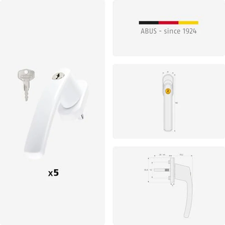 ABUS FG200 AB208-5er Set, Abschließbare Fenstergriffe mit Druckzylinder, gleichschließend, Sicherheitslevel 3, Weiß, für Kunststoff-, Aluminium- und Holzoberflächen – Bild 4