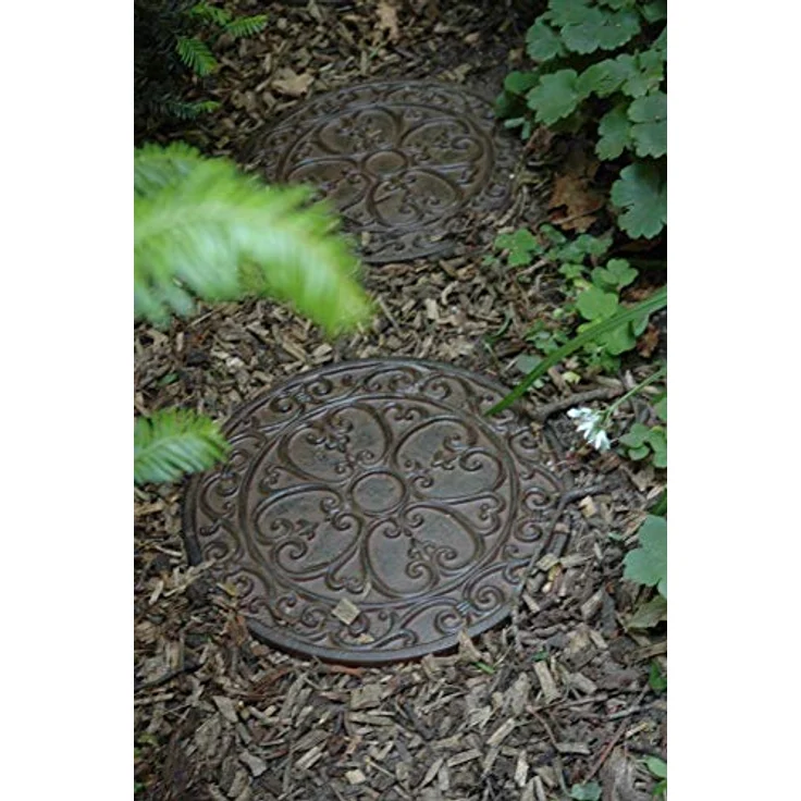 Esschert Design Gehwegplatte, Gartenfliese, Trittplatte, Terrassenplatte Motiv Klassik, rund, ca. Ø 30 cm x 1,2 cm Höhe – Bild 2