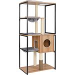 COSTWAY Kratzbaum 160cm hoch mit Höhle, Hängematte, Korbbrett, Natur & Grau & Schwarz