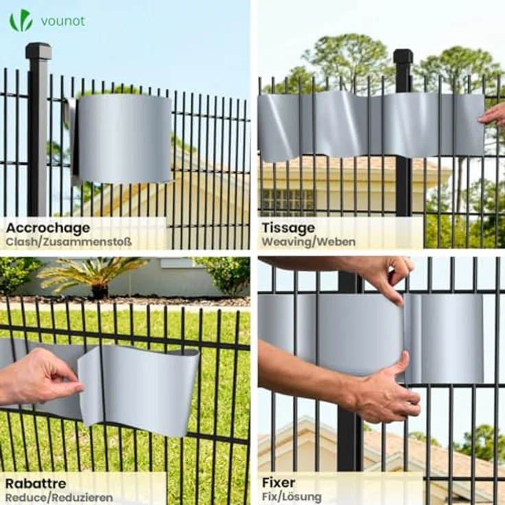 VOUNOT PVC Sichtschutzstreifen für Doppelstabmatten 140m x 19cm, 80 Befestigungsclips, Sichtschutz Zaunfolie für Stabmattenzaun, Gartenzaun, Zaun, Hellgrau – Bild 7