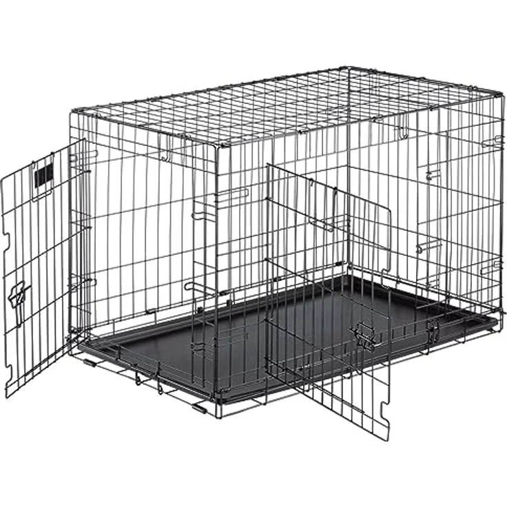 Ferplast Zusammenklappbares Hundekäfig DOG-INN 90. Faltbox für Hundewelpen, Metallgitter-Transportbox, inklusive Trennwand, zwei Türen mit Sicherheitsverschluss, 92,7 x 58,1 x h 62,5 cm Schwarz – Bild 4