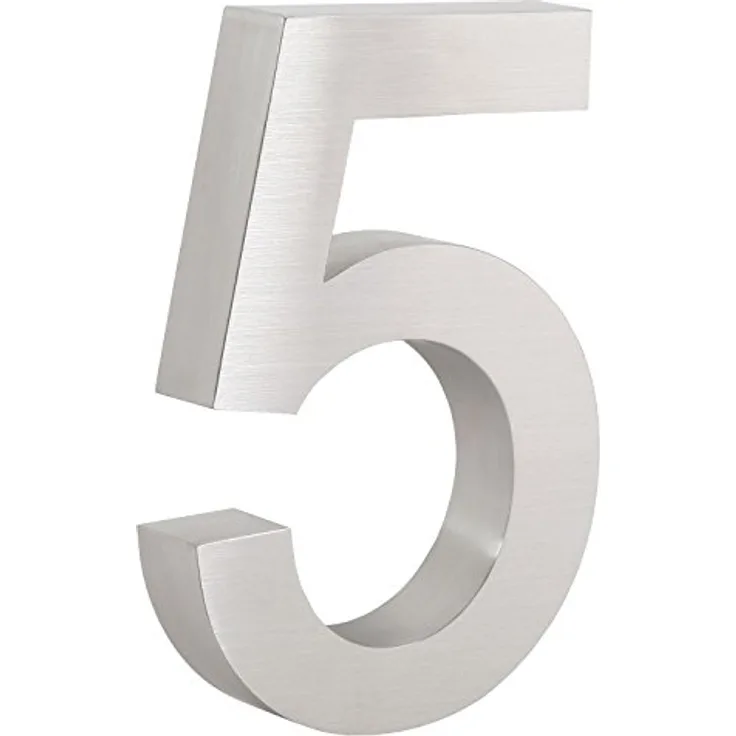 Zelsius Edelstahl Hausnummer „5“, 13 x 20 cm, silber, wetterfest und kratzfest, moderne 3D-Optik mit Montagematerial