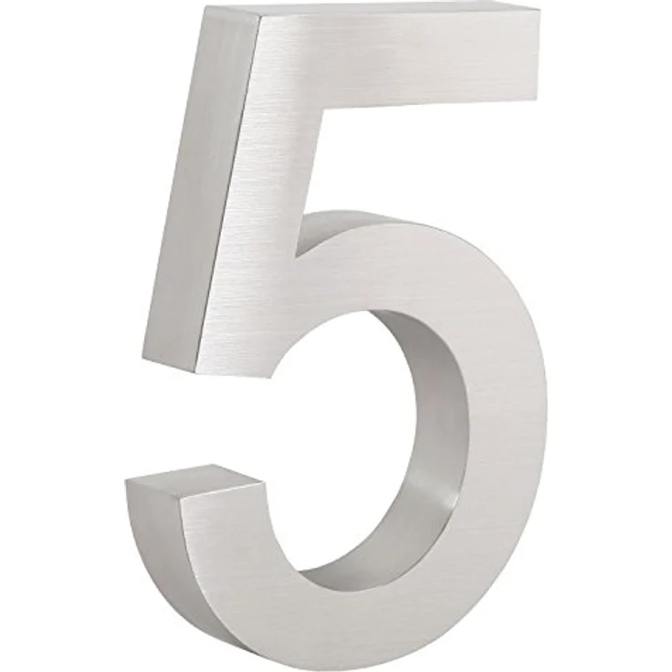 Zelsius Edelstahl Hausnummer „5“, 13 x 20 cm, silber, wetterfest und kratzfest, moderne 3D-Optik mit Montagematerial – Bild 1
