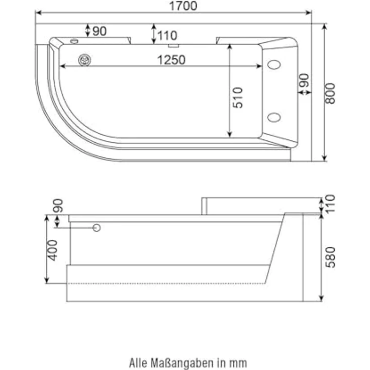 HOME DELUXE Badewanne Whirlpool CARICA, 170 x 80 cm, mit 4 einstellbaren Düsen und LED-Farblichttherapie, strahlendes Weiß – Bild 9