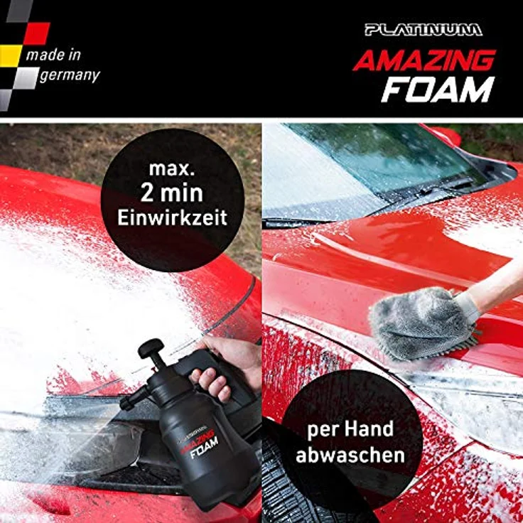 MediaShop Platinum Amazing Foam Auto-Reinigungsmittel (Set, 1000 ml, inkl. Sprühflasche und Handschuh, schwarz) – Bild 2