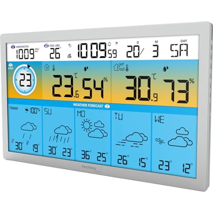 Techno Line WD2500 Funk-Wetterstation, WLAN Wetterdaten für bis zu 3 Außensender, mit Temperatur-, Luftfeuchtigkeits- und Wettervorhersage-Funktionen, weiß – Bild 1