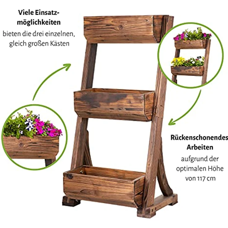 empasa Vertikales Hochbeet 'Raise 3' Blumenkasten Pflanzkübel Frühbeet Kräuterbeet aus Holz mit DREI Etagen, 62 x 47 x 117 cm – Bild 5