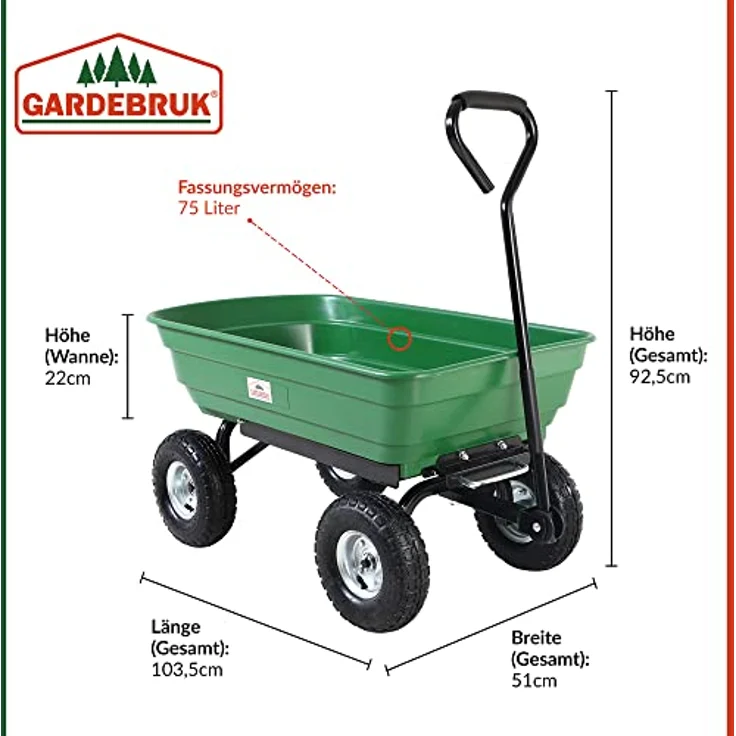 Gardebruk Gartenkarre 300 kg Kunststoff Kippfunktion Lenkachse Transportwagen Bollerwagen Muldenkipper Kippwagen – Bild 3