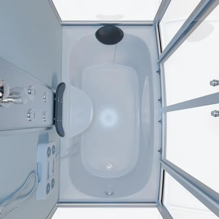 TroniTechnik Eckdusche IKARIA Acrylbadewanne mit Rundum- Sicherheitsglas, Farblichttherapie, BxT: 135x80 cm, Komplettdusche inkl. Farblicht, Radio, und Massagefunktion, Whirlduschkombination mit Sanitäracryl, 135cm x 80cm x 220cm, Sicherheitsglas, integri – Bild 5
