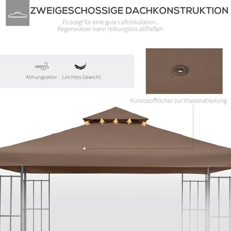 Outsunny Pavillon-Ersatzdach Ersatzdach für Pavillons, 300x300 cm, Kaffee-Farbe, wasserabweisendes Polyester – Bild 6