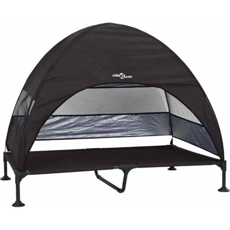 vidaXL Erhöhtes Hundebett mit Abnehmbarem Dach, Schwarz XL Stahl, Wetterfest und Faltbar für Outdoor-Aktivitäten – Bild 1