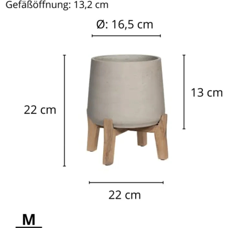 Finestgreen Patt Feet Low | Handgefertigtes Pflanzgefäß auf Holzfüßen (M Ø:16,5 Ö:13,2 H:22 cm, Grau) | Pottery Pots – Bild 4