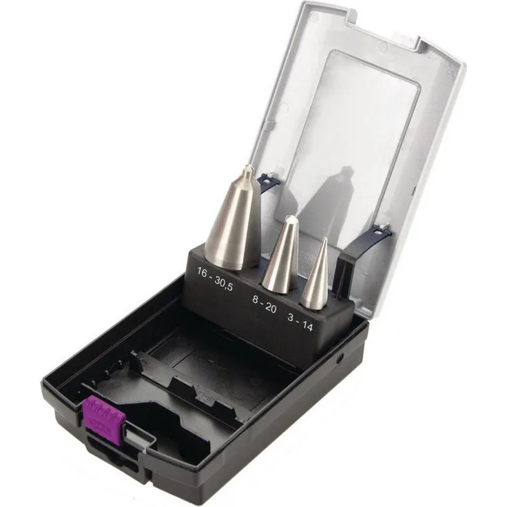 Optimum Blechschälbohrer-Satz 3201055, 3-teilig, HSS, für Stahlblech, Edelstahl und Kunststoffe, 3 - 30,5 mm