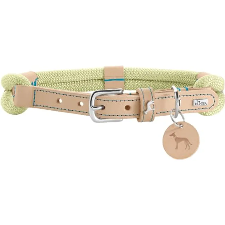 HUNTER Hundehalsband Malia, Mint/Natur, aus geschmeidigem Tau & robustem Leder, Made in Germany, Größe: 40