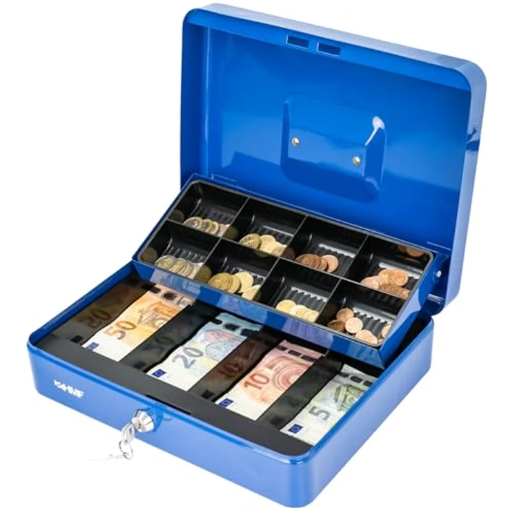 HMF 15130-05 Geldkassette Marktkassette, nahtlos gezogenes Stahlblech, blau, 30 x 24 x 9 cm - Preisvergleich – Bild 3
