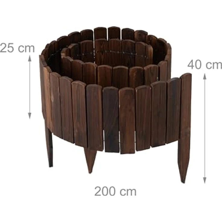 Relaxdays Beeteinfassung, 200 cm flexibler Beetzaun aus Tannenholz, Sichthöhe 25 cm, dunkelbraun – Bild 4