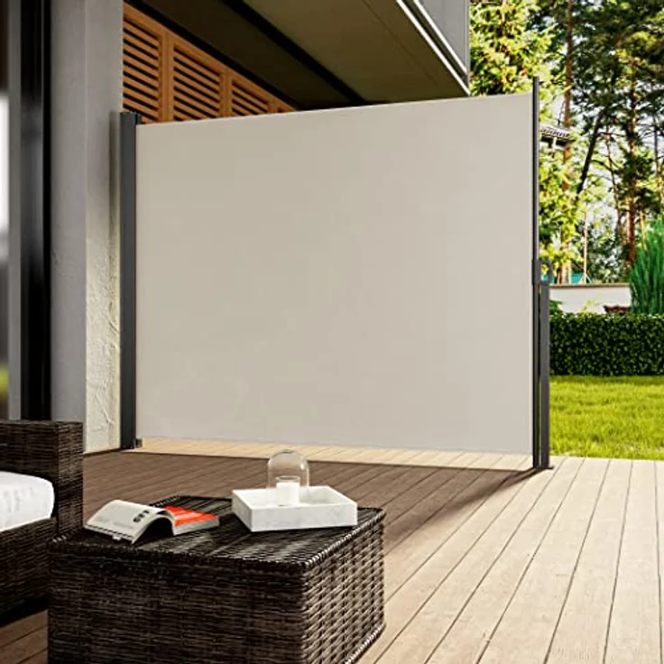 Casaria Seitenmarkise 160-180 x 300 cm Ausziehbar Blickdicht Wasserabweisend Sonnenschutz Markise Balkon Terrasse Garten Seitenrollo Anthrazit Creme – Bild 2
