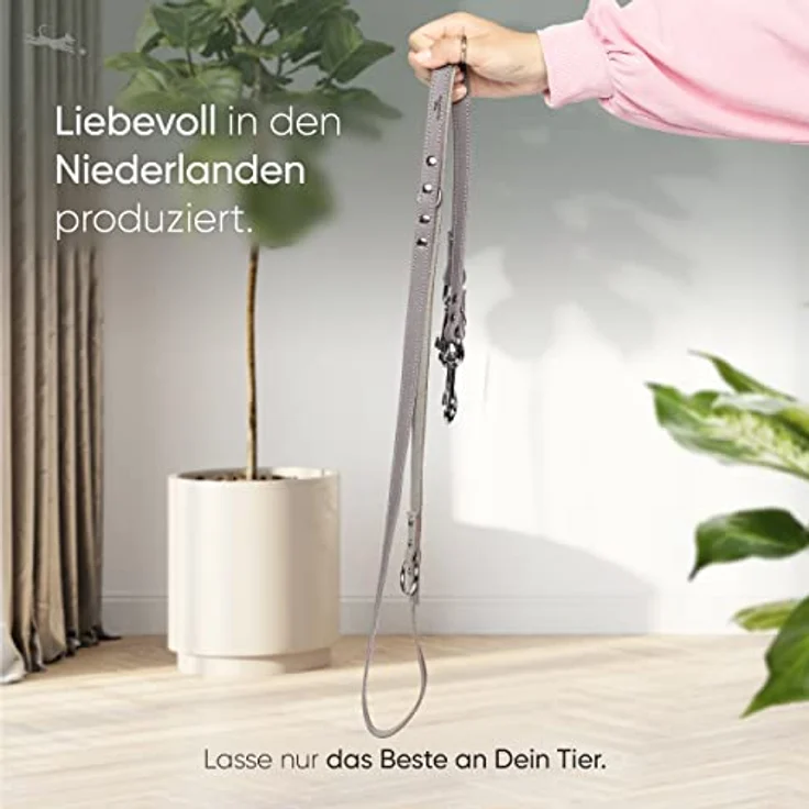 FREUDENTIER® Hundeleine aus zertifiziertem Leder 2m, 3-Fach verstellbare Führleine, liebevoll in Holland produziert, hochwertig und stilvoll, Amstelpark Kollektion (Graubraun, 16mm breit) – Bild 2