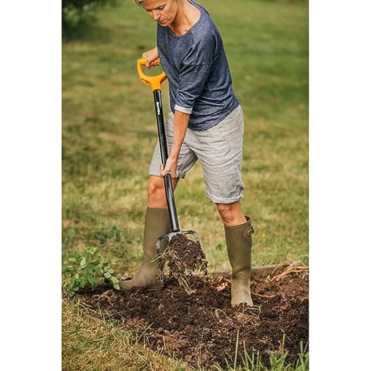Fiskars Spatengabel für harte, steinige Böden, Mit 4 Zinken, Länge 122 cm, Hochwertige Stahl-Zinken-Kunststoff-Stiel, Schwarz-Orange, Solid, 1003458 – Bild 2