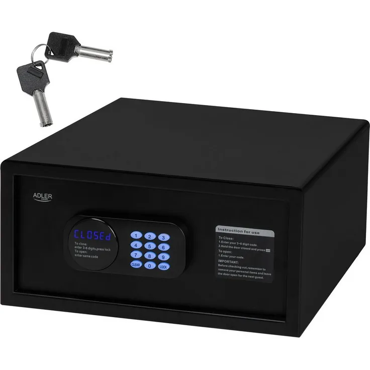 ADLER EUROPE Tresor AD 1045, Möbeltresor mit elektronischem Zahlenschloss, Alarmfunktion, 14 l Fassungsvermögen, Schwarz