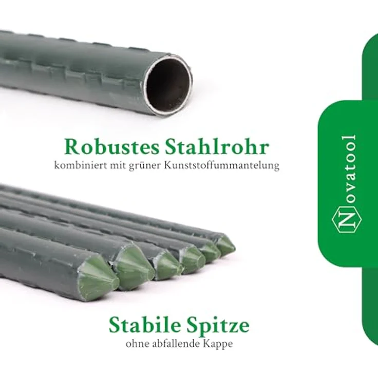 Novatool Rankhilfe, 20 Stück Pflanzstäbe 150cm grün, stabil und korrosionsbeständig aus Metallrohr mit Noppenstruktur – Bild 3