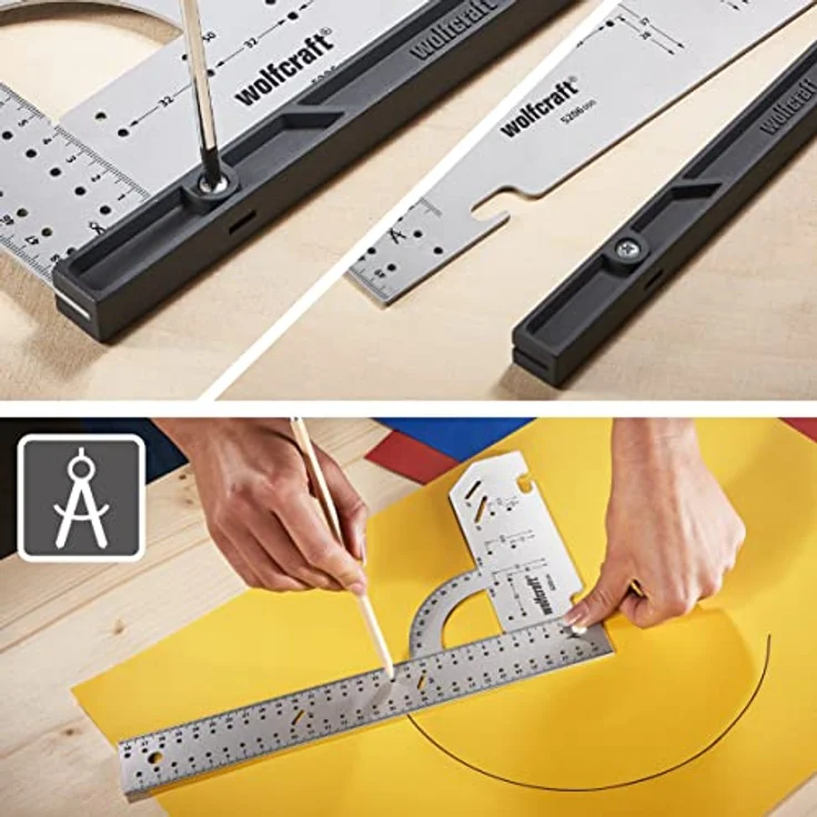 wolfcraft Universalwinkel 5206000 Winkelmesser mit 500 mm Schenkellänge zum präzisen Anreißen & Zeichnen mit 90° Anschlagwinkel & abnehmbarer Winkelschiene – Bild 6