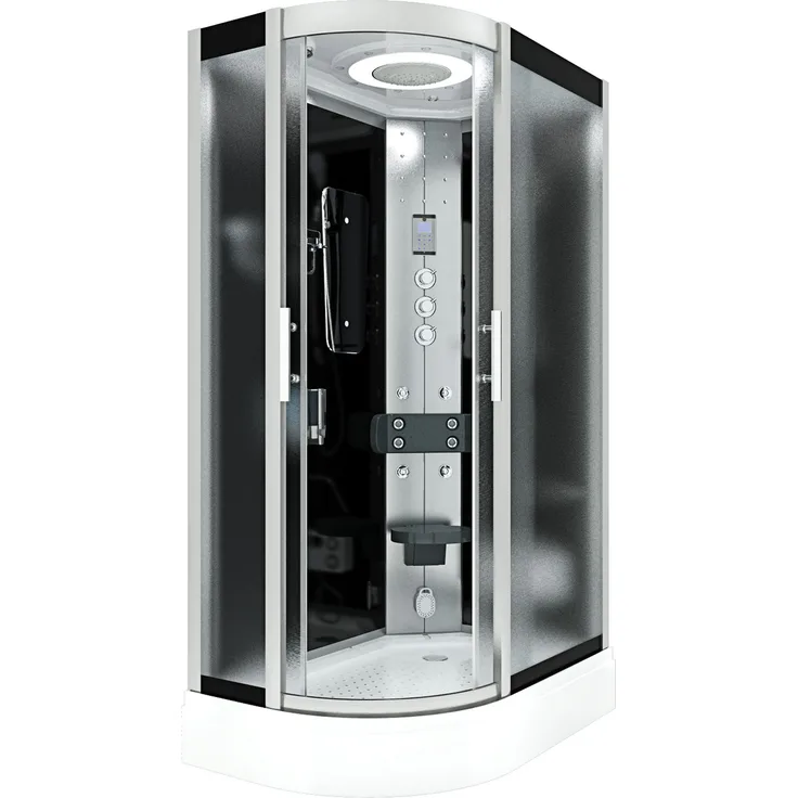 AcquaVapore Komplettdusche Dusche Duschkabine D60-73M1L Schwarz 120x80, Sicherheitsglas ESG, Höhenverstellbar, Mit Beleuchtung, Mit Spiegel