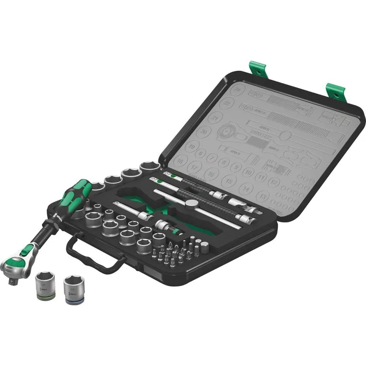 ELC ELC Bit- und Steckschlüsselset Wera 8100 SB 2, VDE Zyklop Speed-Knarrensatz, 3/8"-Antrieb, metrisch, 14 Steckschlüssel-Einsätze, Textilbox mit Klettzone, für sicheres Arbeiten bis 1000 V