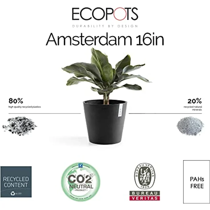 Ashortwalk ECOPOTS Amsterdam Blumentopf aus recyceltem Kunststoff (D40 x H35 cm) (schwarz) – Bild 3