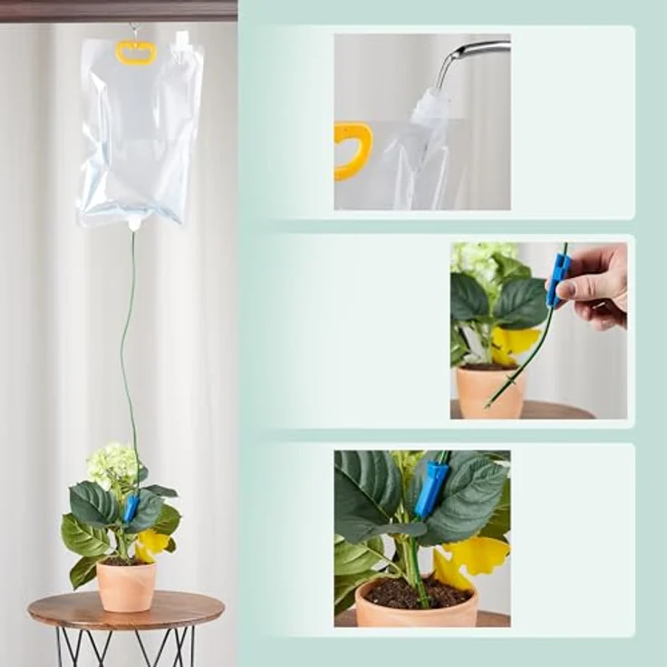 relaxdays Bewässerungssystem 4 Tropfbewässerungsbeutel, transparente Beutel mit einstellbarer Tropfgeschwindigkeit und 4 Gelbstickern gegen Insekten – Bild 6