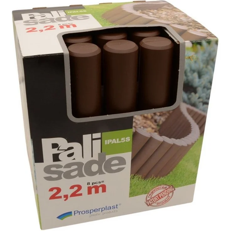 Prosperplast Rasenkante Gartenpalisade braun mit integriertem Erdspieß, 2,2m Gesamtlänge