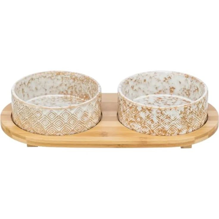 TRIXIE Hundenapf-Set 800 ml Keramik/Bambus - praktischer Fressnapf für kleine und mittelgroße Hunde ø16 cm, robust und spülmaschinenfest - 24829 – Bild 1