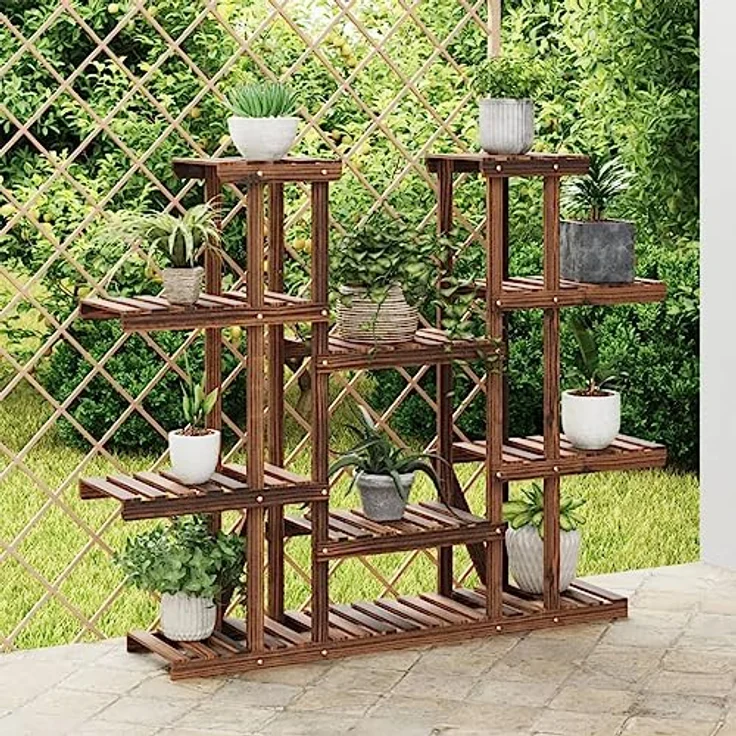 vidaXL Blumenständer, Pflanzständer 110x25x110,5 cm Massivholz Tanne, Karbonisiertes Braun – Bild 2