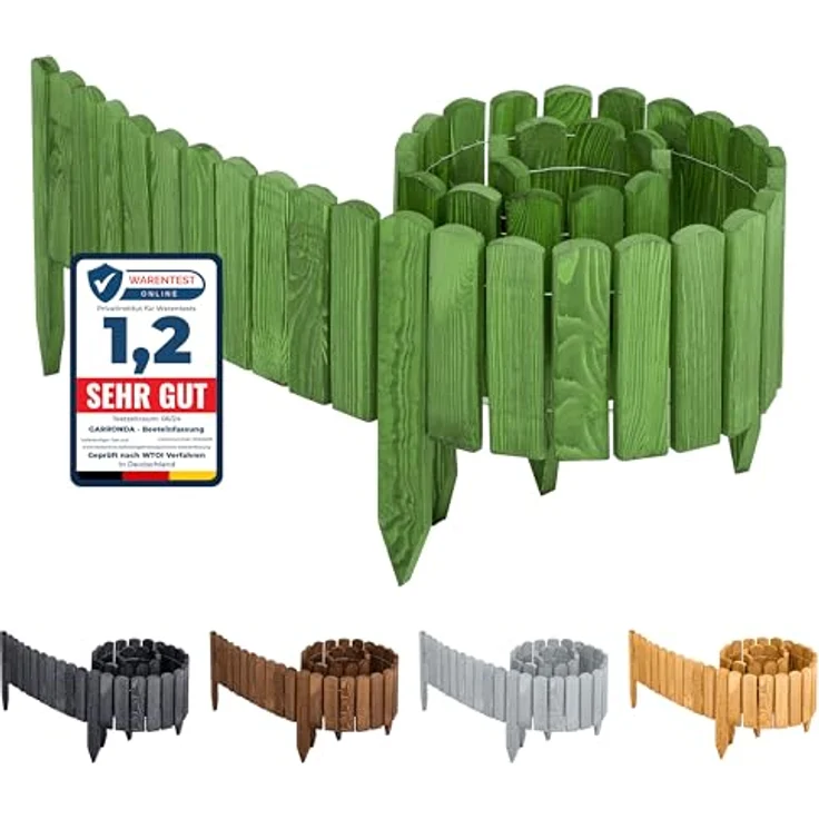 Garronda Beeteinfassung Holz Rollzaun Holzzaun 200 x 8 cm imprägniert Flexibler Rollborder Rasenkante Palisade Gartenzaun Umzäunung für Garten GD-0046 (Darkgrün, Höhe: 8 cm) - Imprägniertes Holz, wetter- und schädlingsbeständig, flexibler Drahtverbinder – Bild 1