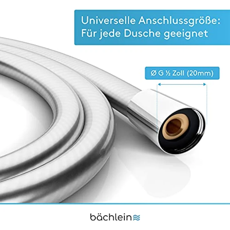 Bächlein Kunststoff Brauseschlauch mit doppelten Verdrehschutz, flexibler und knickfester Duschschlauch in 2m Länge - Made in Germany, G ½” Anschlussmaß, weiß – Bild 5